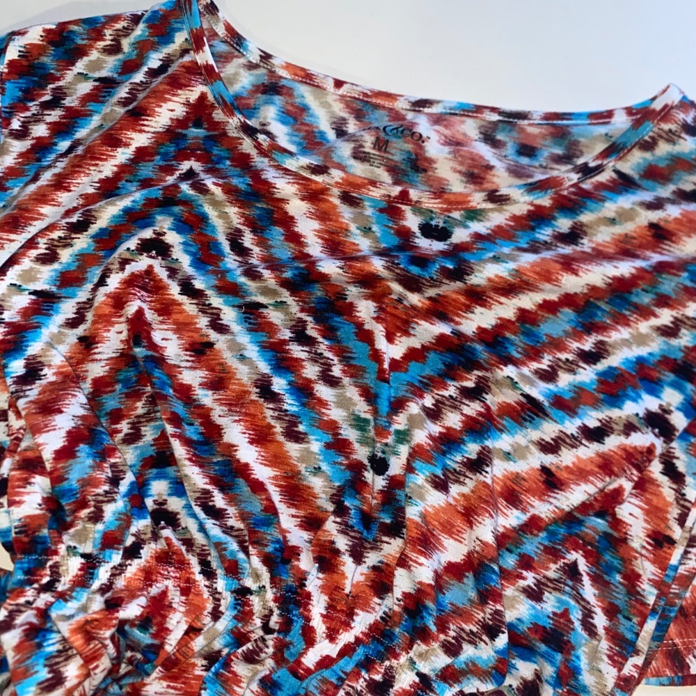 Mix & Co Womens Medium Chevron Ikat Empire Waist Dolman Sleeve Blouse Top